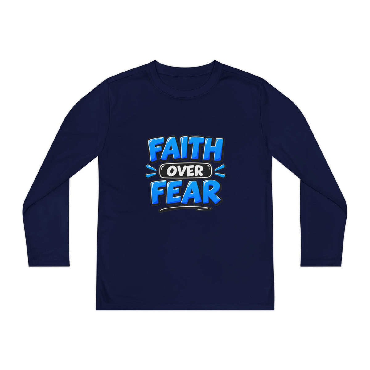 Faith Over Fear Youth Long Sleeve Tee — Good News Toons Graphic