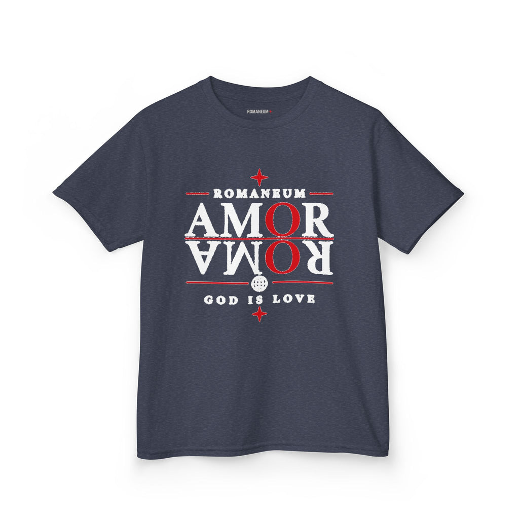 Kids Tee — "Amor Roma / God is Love" Religious Graphic Shirt