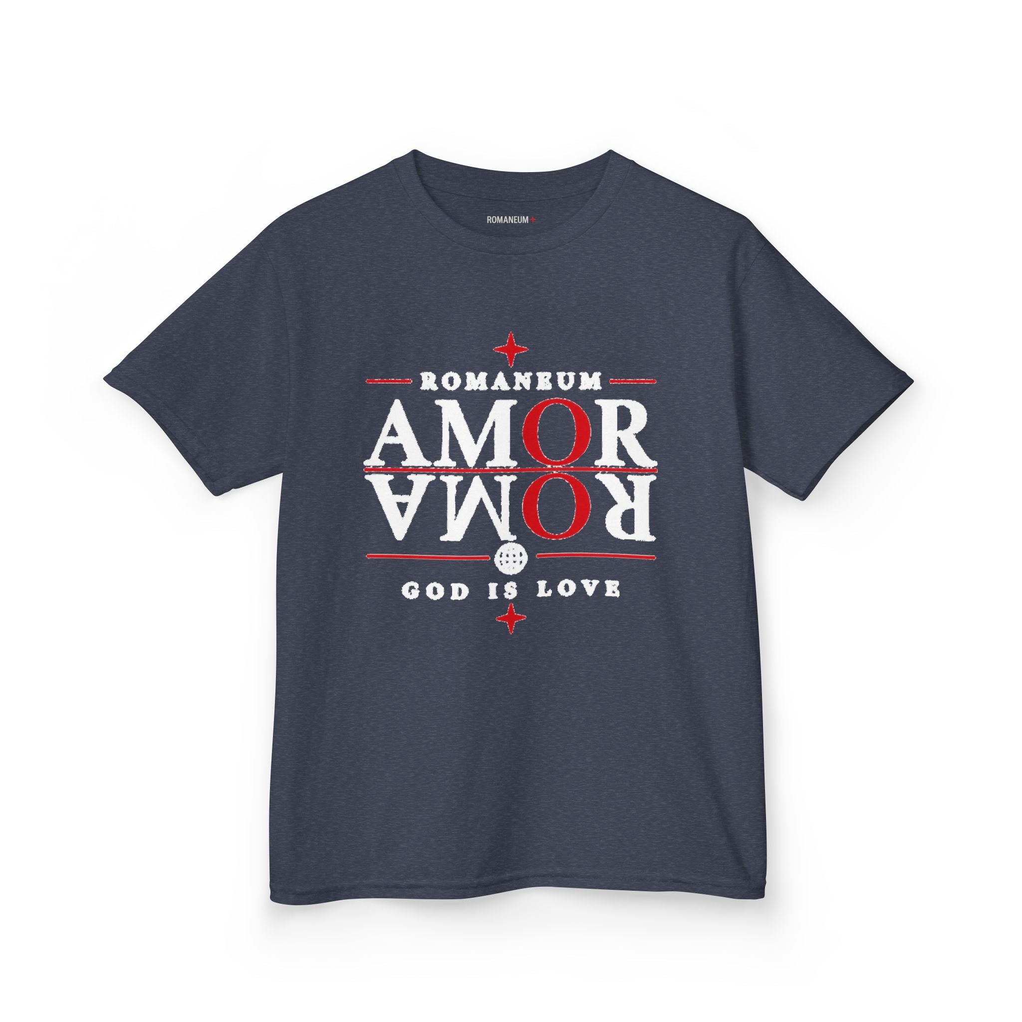 Kids Tee — "Amor Roma / God is Love" Religious Graphic Shirt