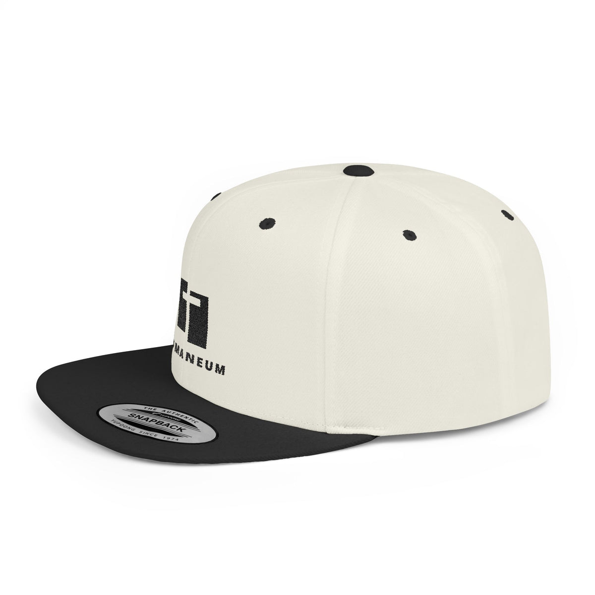 Romaneum Logo Flat Bill Snapback Hat — Minimalist Streetwear Cap