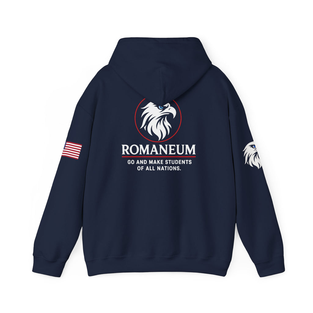 Romaneum Eagle Logo Hoodie | Romaneum School Crest, Patriotic Sleeve Design