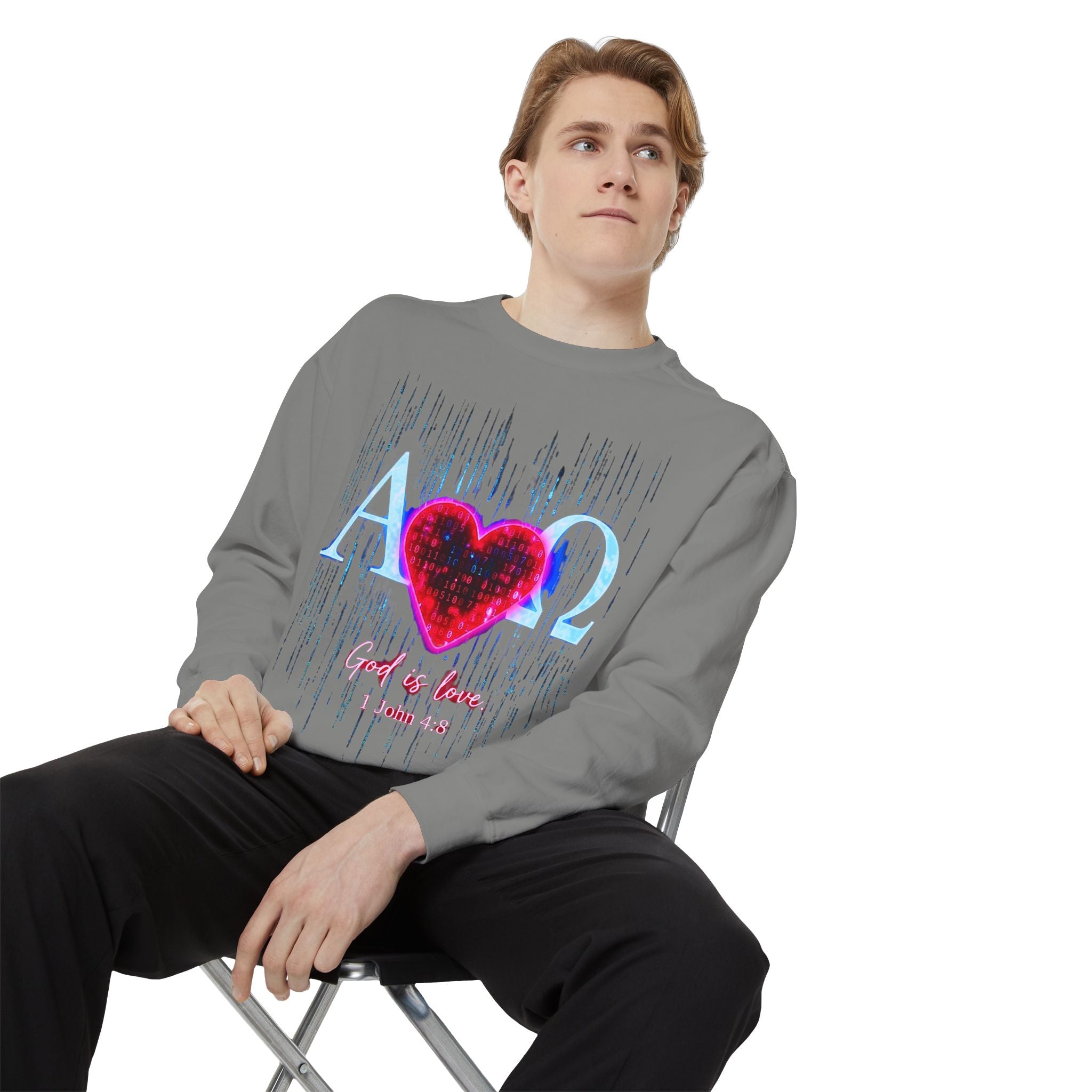 Alpha Omega Heart design sweatshirt | God is Love 1 John 4:8 RomanEum