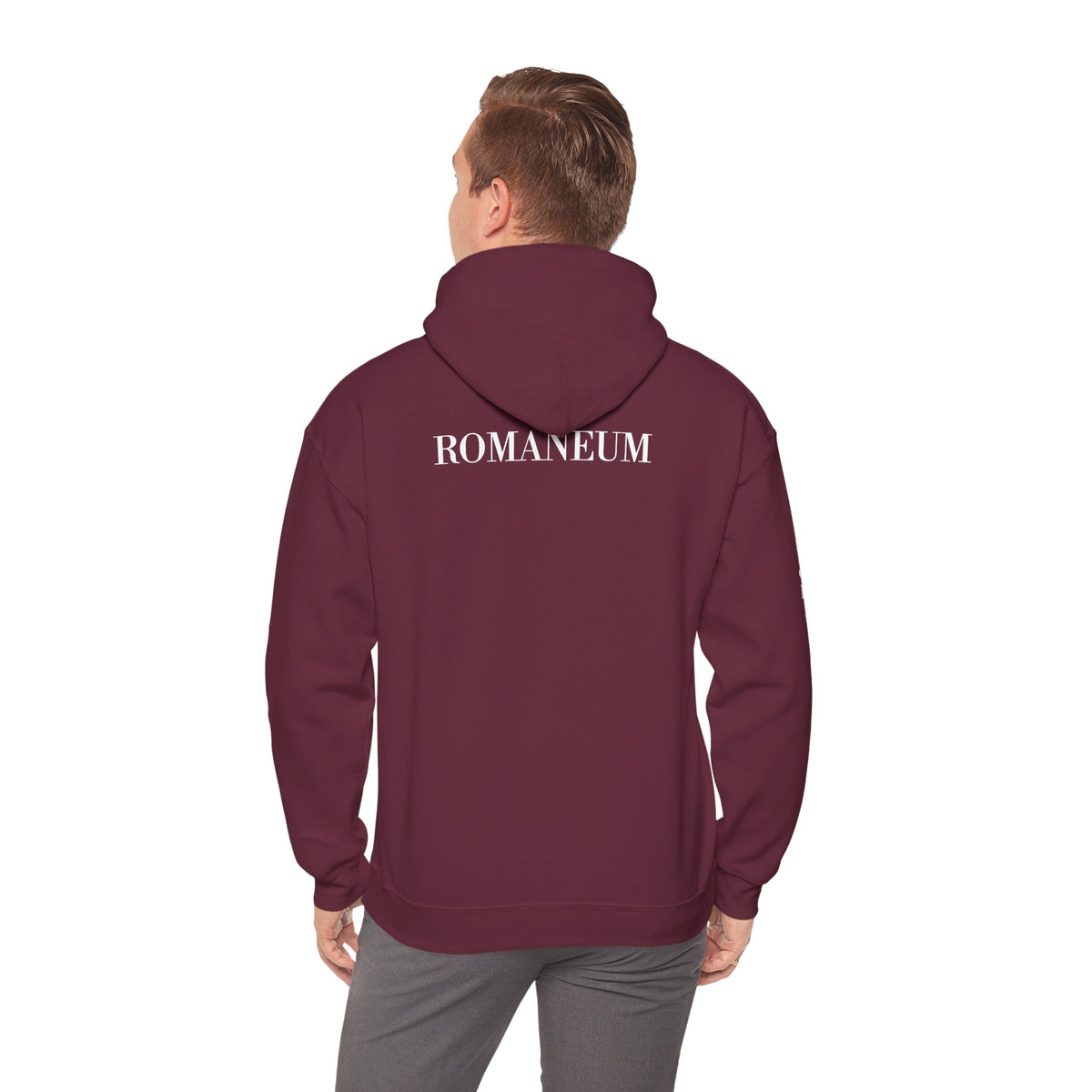 Think Like God Hoodie — Graphic with Romaneum Sleeve Print