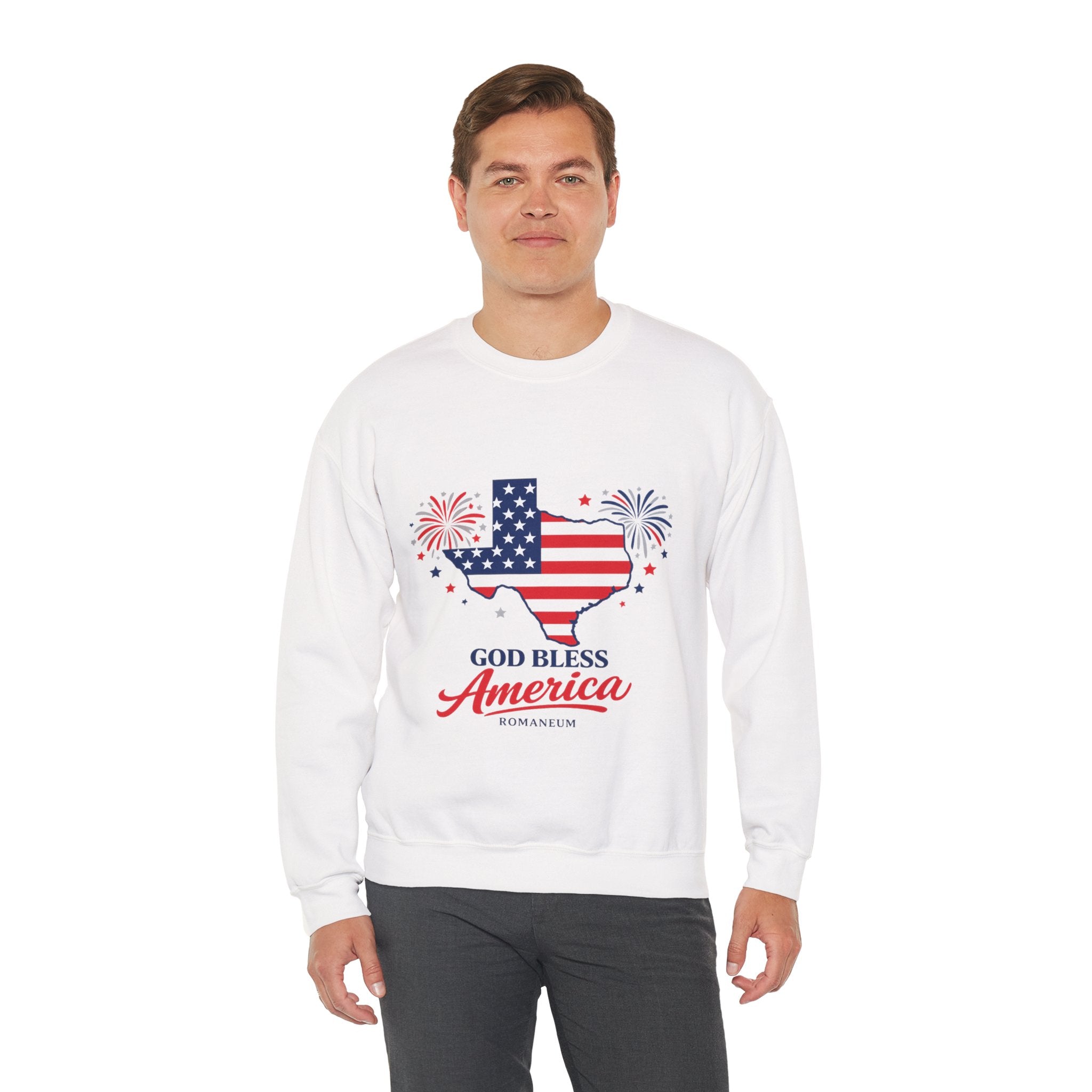Romaneum God Bless America Flag Heart sweatshirt | Patriotic 4th of July crewneck