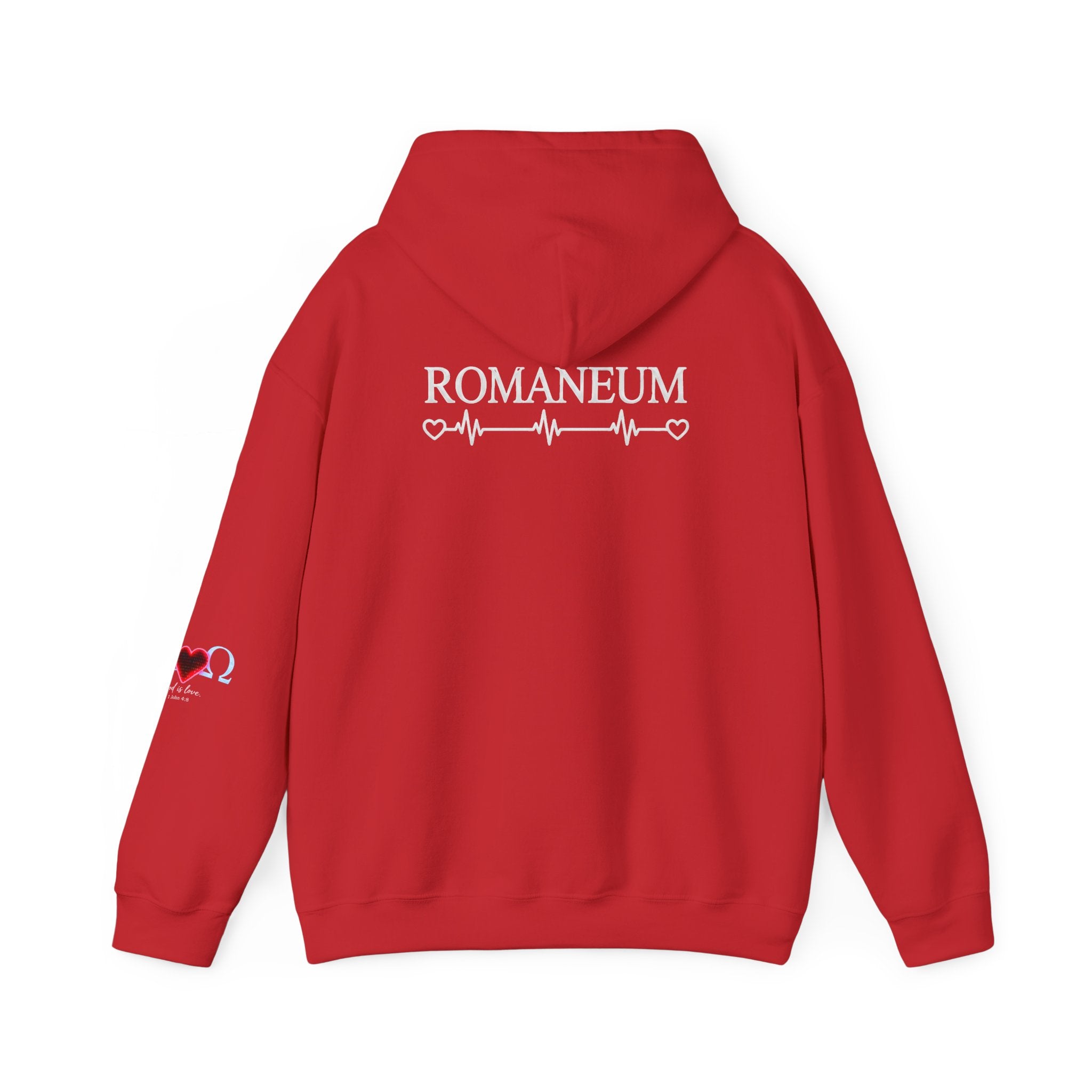 Romaneum Alpha Omega Heart Hoodie | God is Love 1 John 4:8 Christian Hoodie
