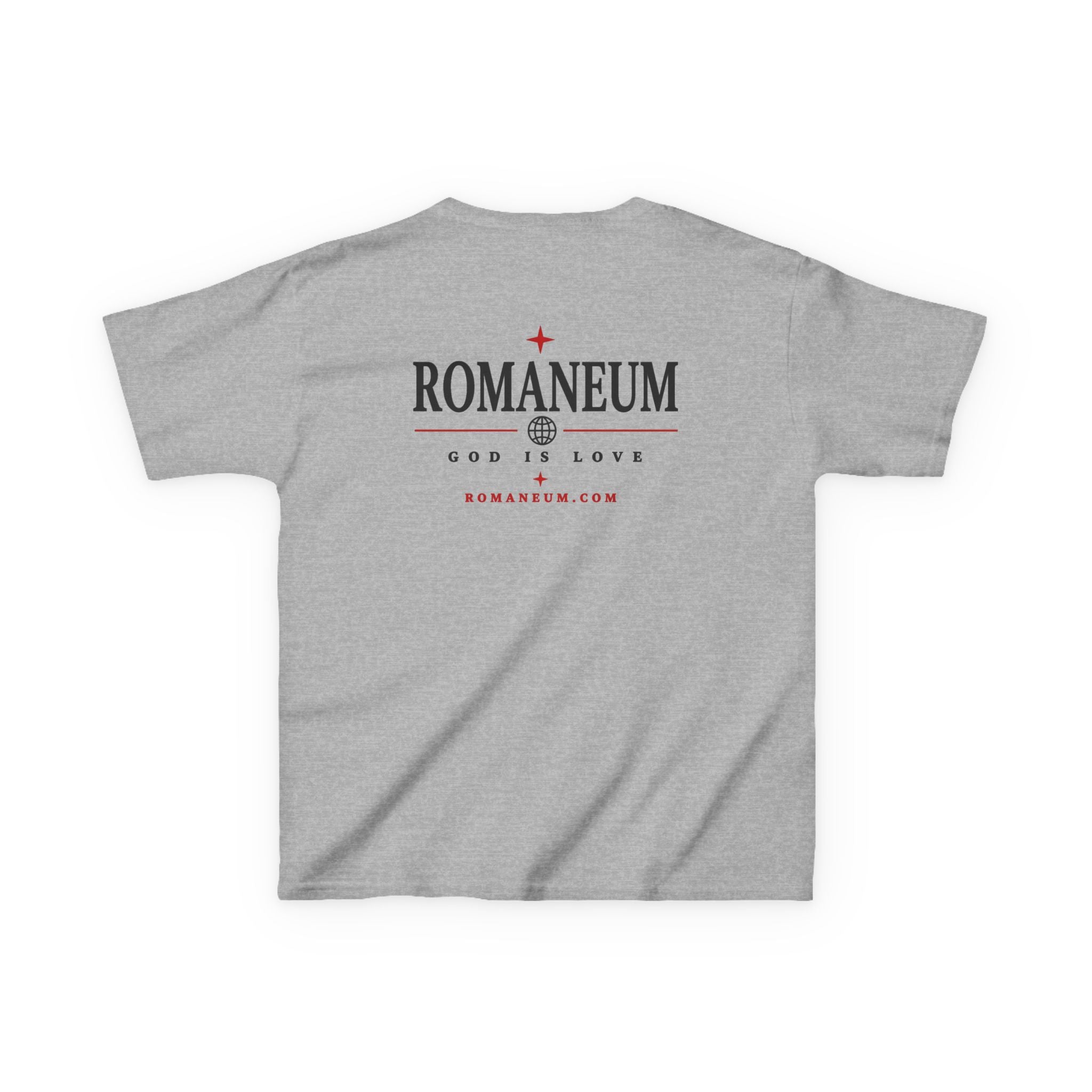 Kids Tee — "Amor Roma / God is Love" Religious Graphic Shirt