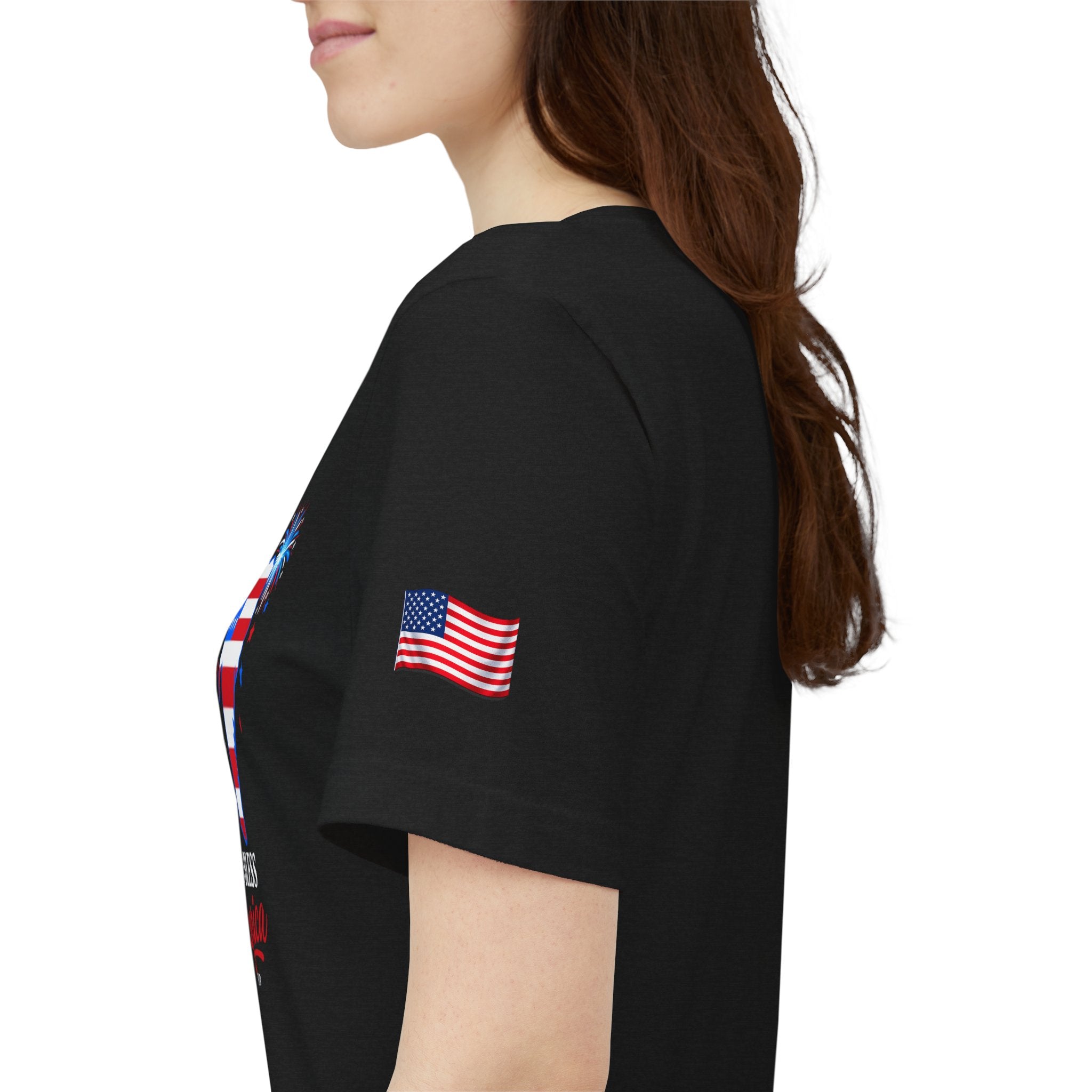 Romaneum God Bless America map tee | American flag outline, fireworks, patriotic shirt