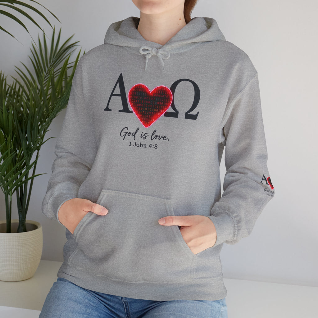 Romaneum Alpha Omega Heart Hoodie | God is Love 1 John 4:8 Christian Hoodie