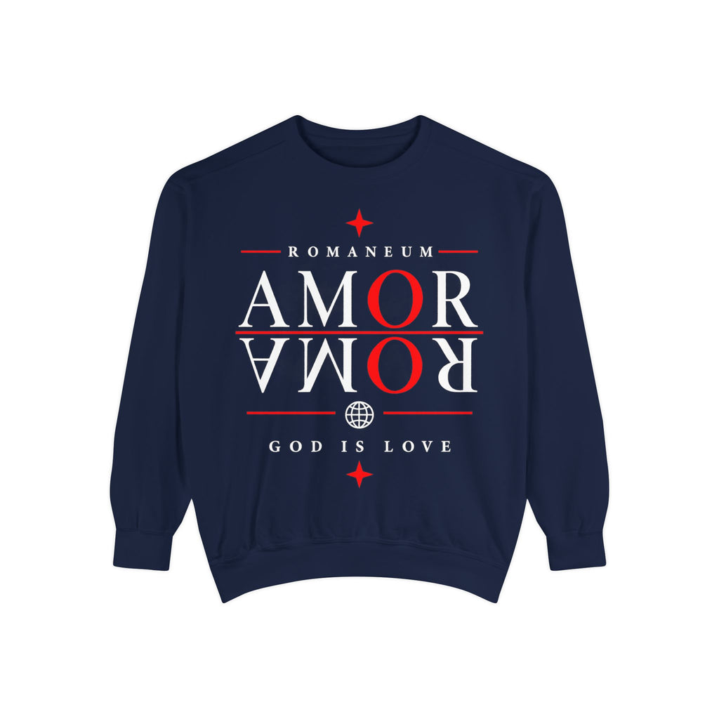 Romaneum Amor Crewneck Sweatshirt — "Amor Roma" Christian Graphic Sweatshirt