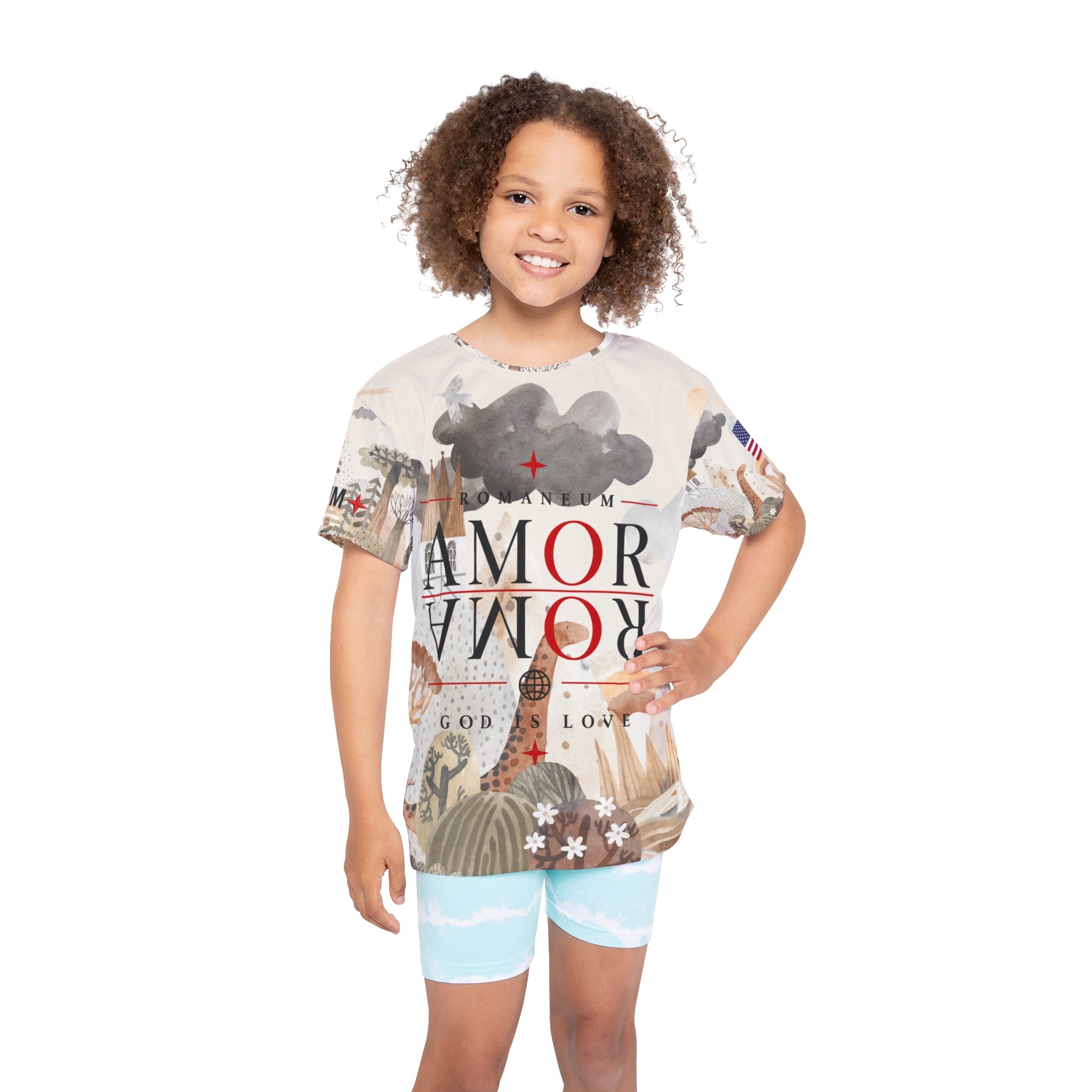 Kids All-Over Print Jersey — 'Amor Roma / God Is Love' Romaneum Sports Tee