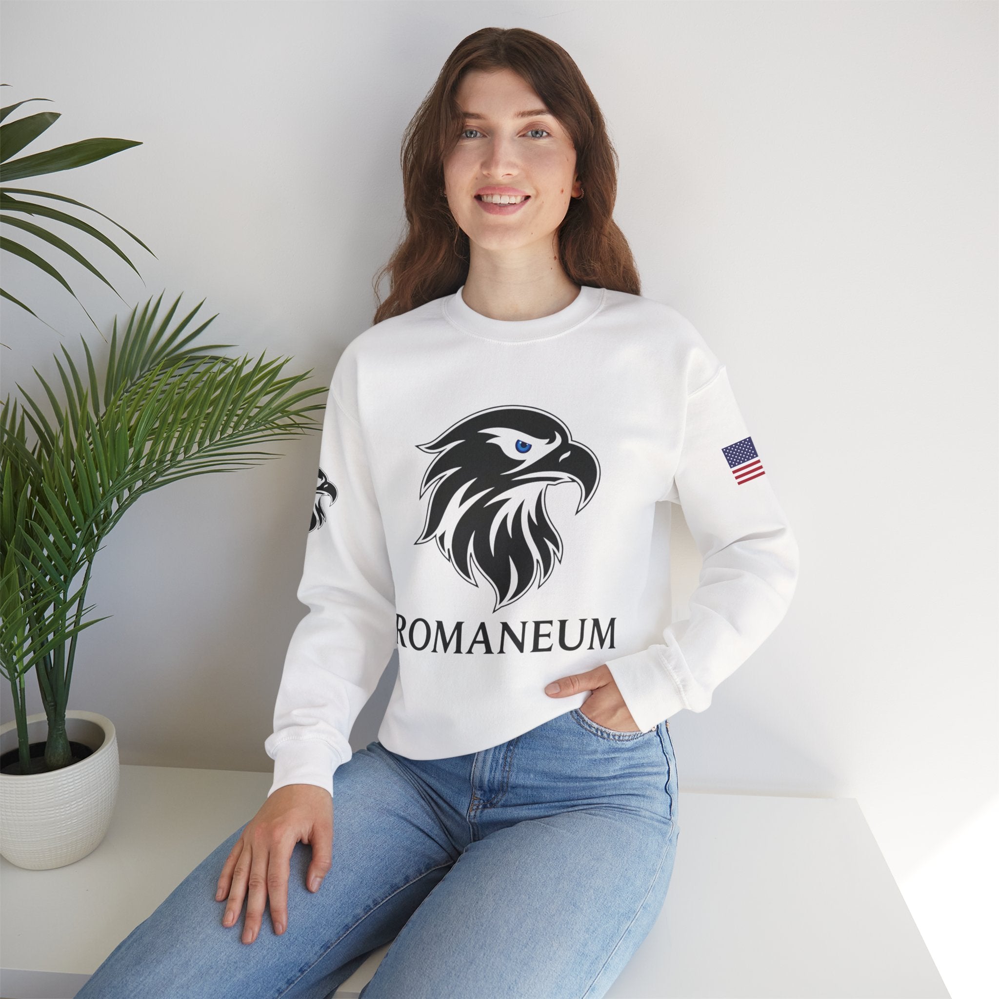 Romaneum eagle crest Crewneck sweatshirt | Romaneum logo, American flag sleeve
