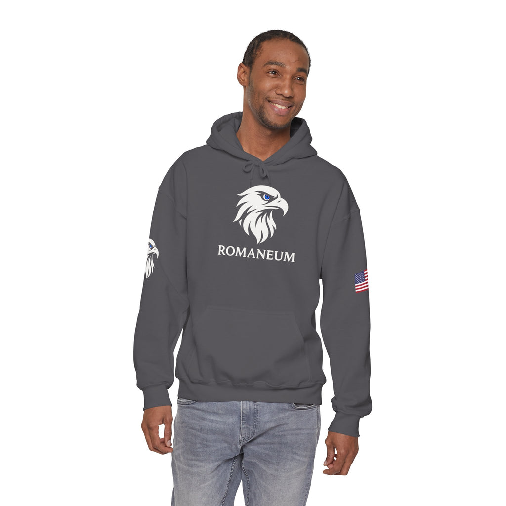 Romaneum Eagle Logo Hoodie | Romaneum School Crest, Patriotic Sleeve Design