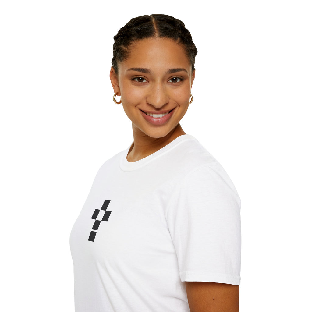 Romaneum Minimal Pixel Cross T-Shirt | Small Black Geometric Cross