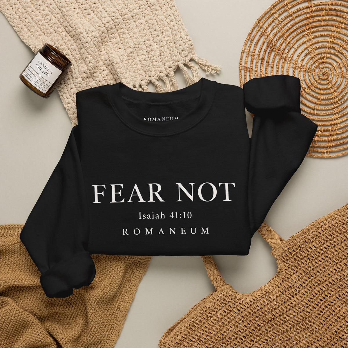 Classic White Crewneck Sweatshirt "FEAR NOT"
