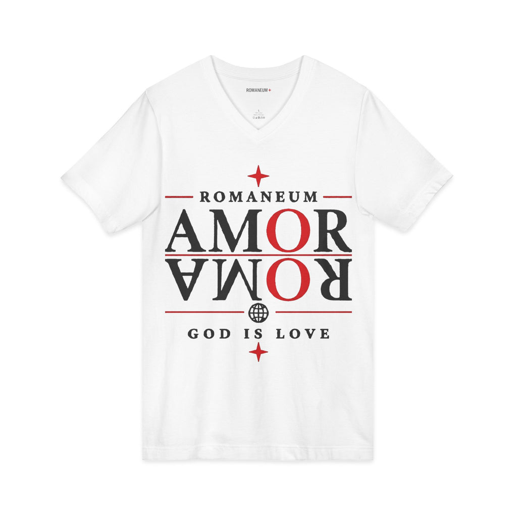 Romaneum "Amor/Roma" V-Neck Tee — God Is Love Christian Graphic Shirt