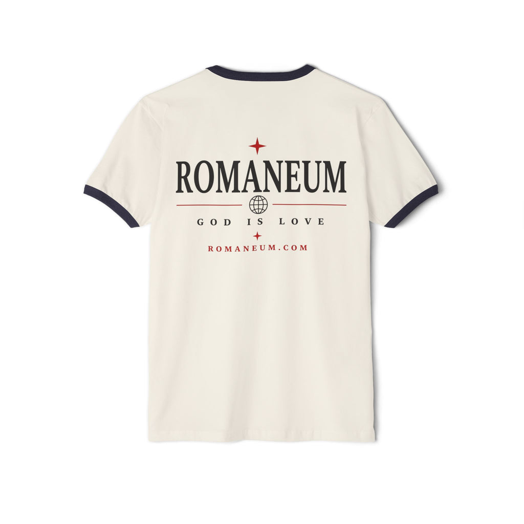 Romaneum "AMOR/ROMA" Ringer Tee — God Is Love Christian T‑Shirt