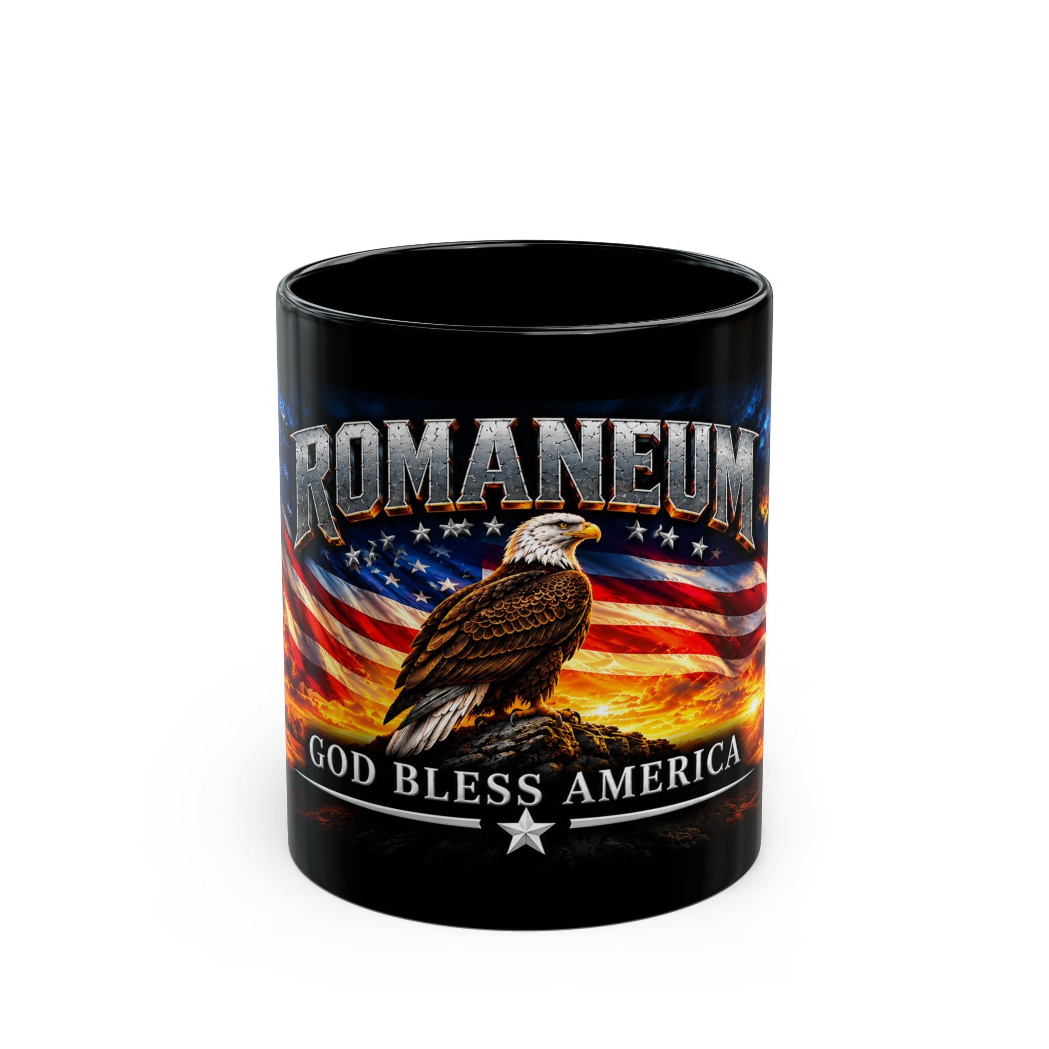 Patriotic Eagle Mug — "God Bless America" Black Coffee Cup