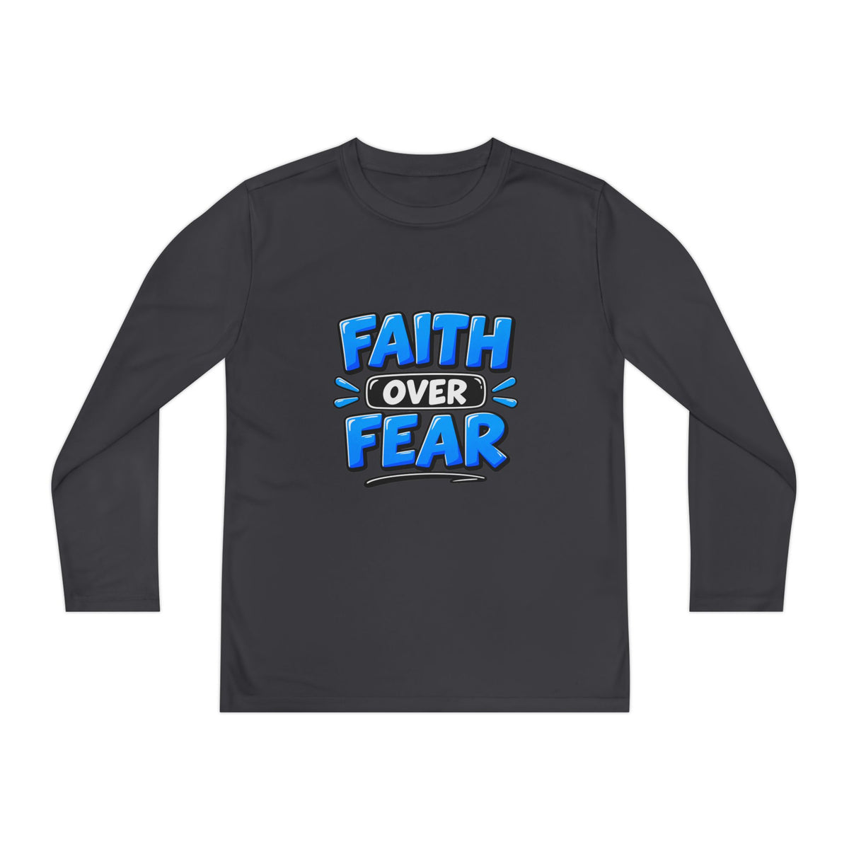 Faith Over Fear Youth Long Sleeve Tee — Good News Toons Graphic