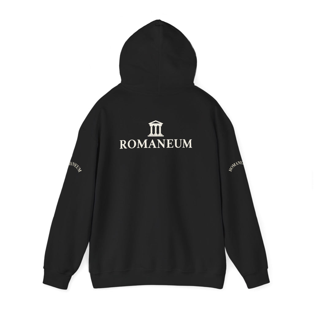 Romaneum Logo Hoodie – Classic Black Pullover with Roman Temple Design