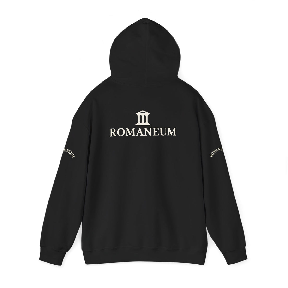 Romaneum Logo Hoodie – Classic Black Pullover with Roman Temple Design