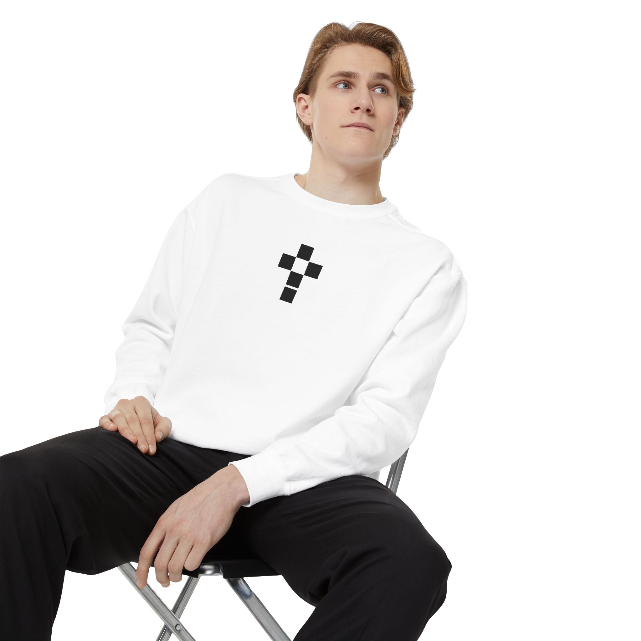 Romaneum Checkerboard Cross Sweatshirt | Minimal Religious Crewneck