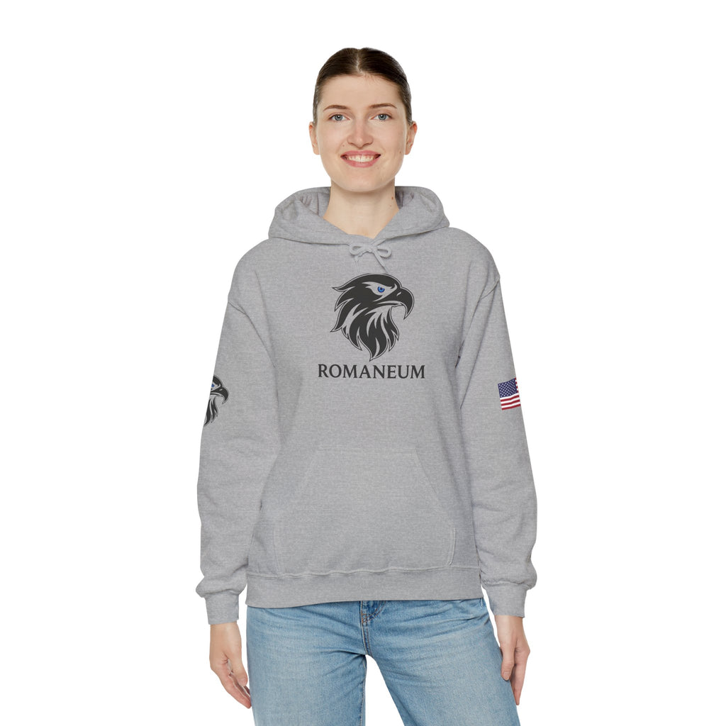 Romaneum Eagle Logo Hoodie | Romaneum School Crest, Patriotic Sleeve Design