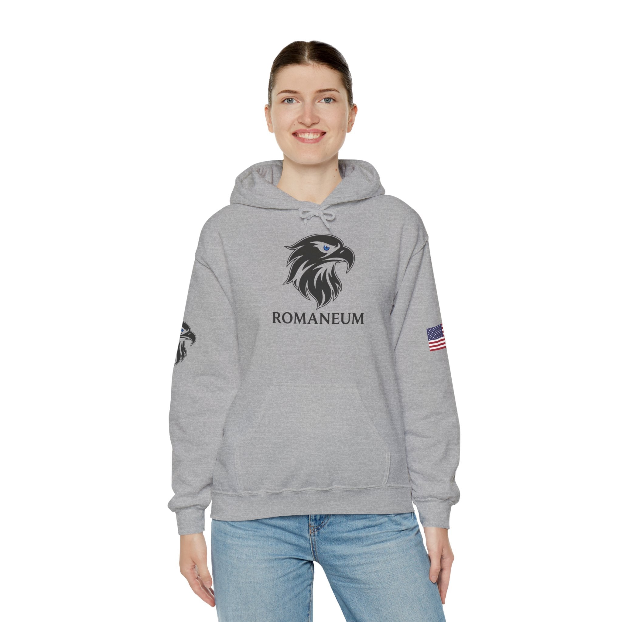 Romaneum Eagle Logo Hoodie | Romaneum School Crest, Patriotic Sleeve Design