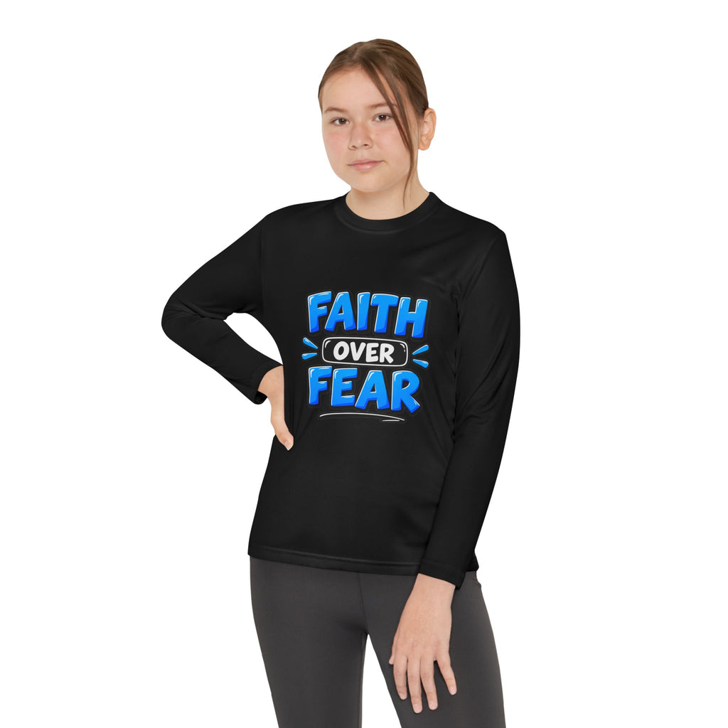 Faith Over Fear Youth Long Sleeve Tee — Good News Toons Graphic