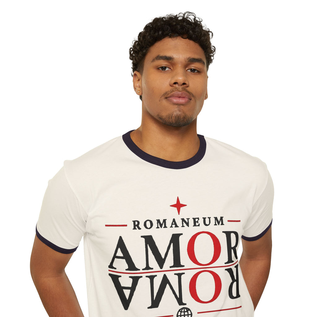 Romaneum "AMOR/ROMA" Ringer Tee — God Is Love Christian T‑Shirt