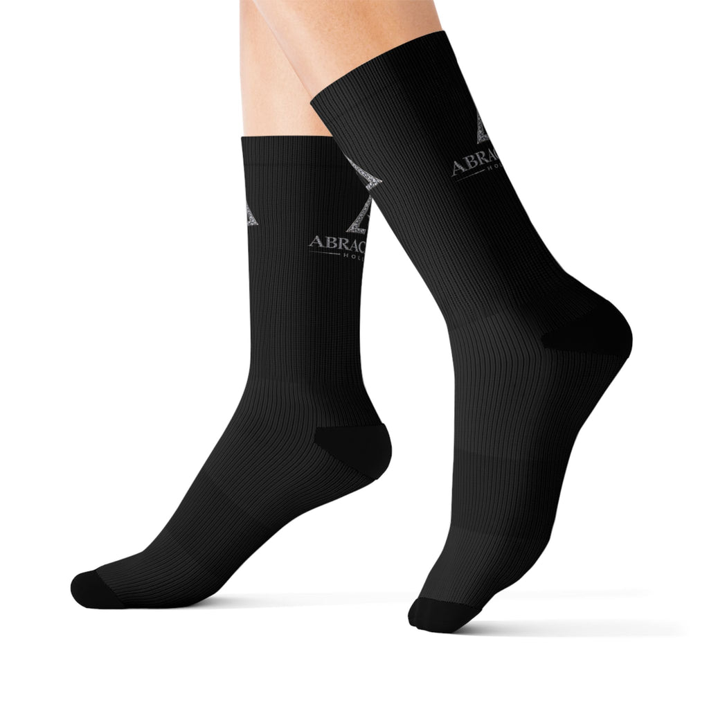 Black Sublimation Crew Socks with Abracadabra Logo — Magic-Themed Novelty Socks