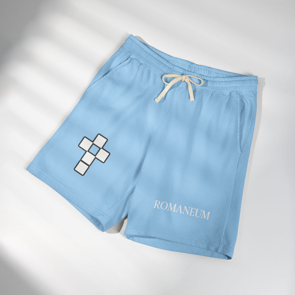 Romaneum Logo Fleece Sweat Shorts — Casual Athletic Lounge Shorts