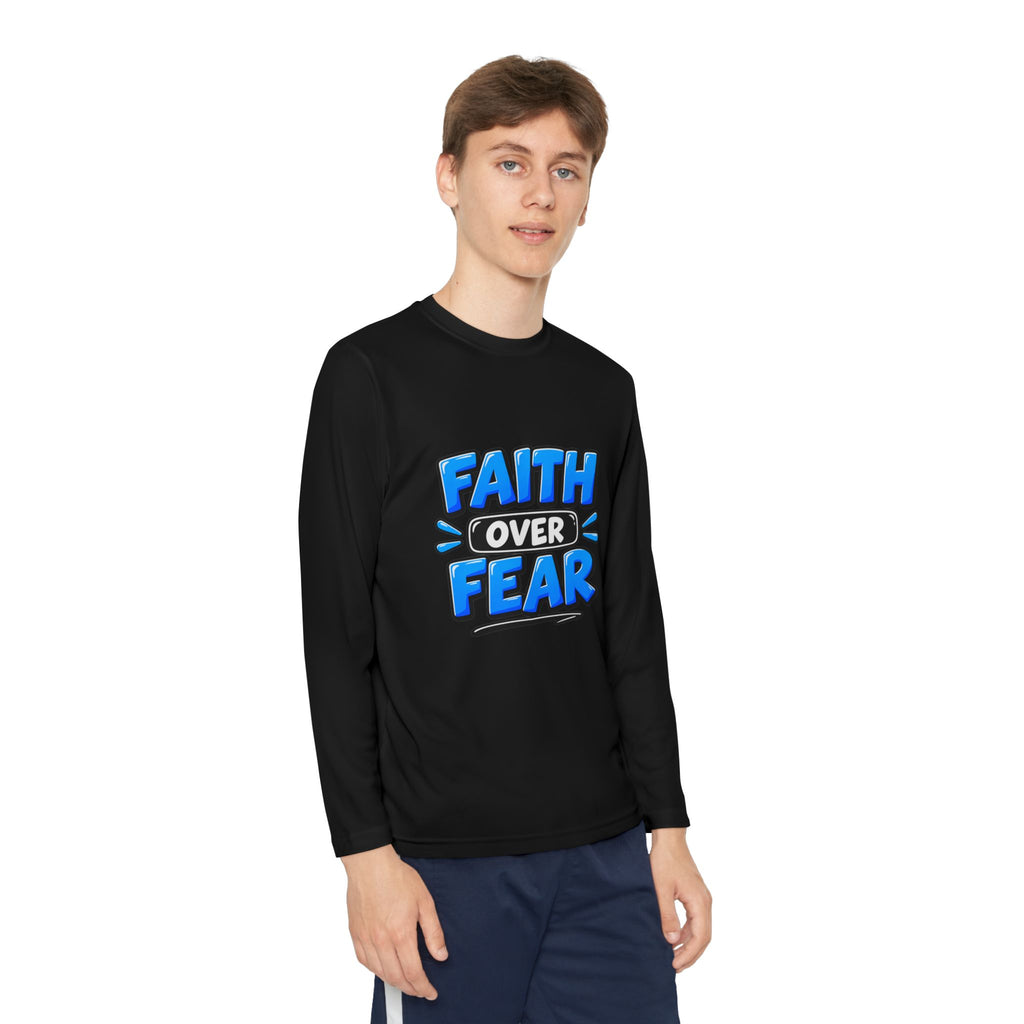 Faith Over Fear Youth Long Sleeve Tee — Good News Toons Graphic