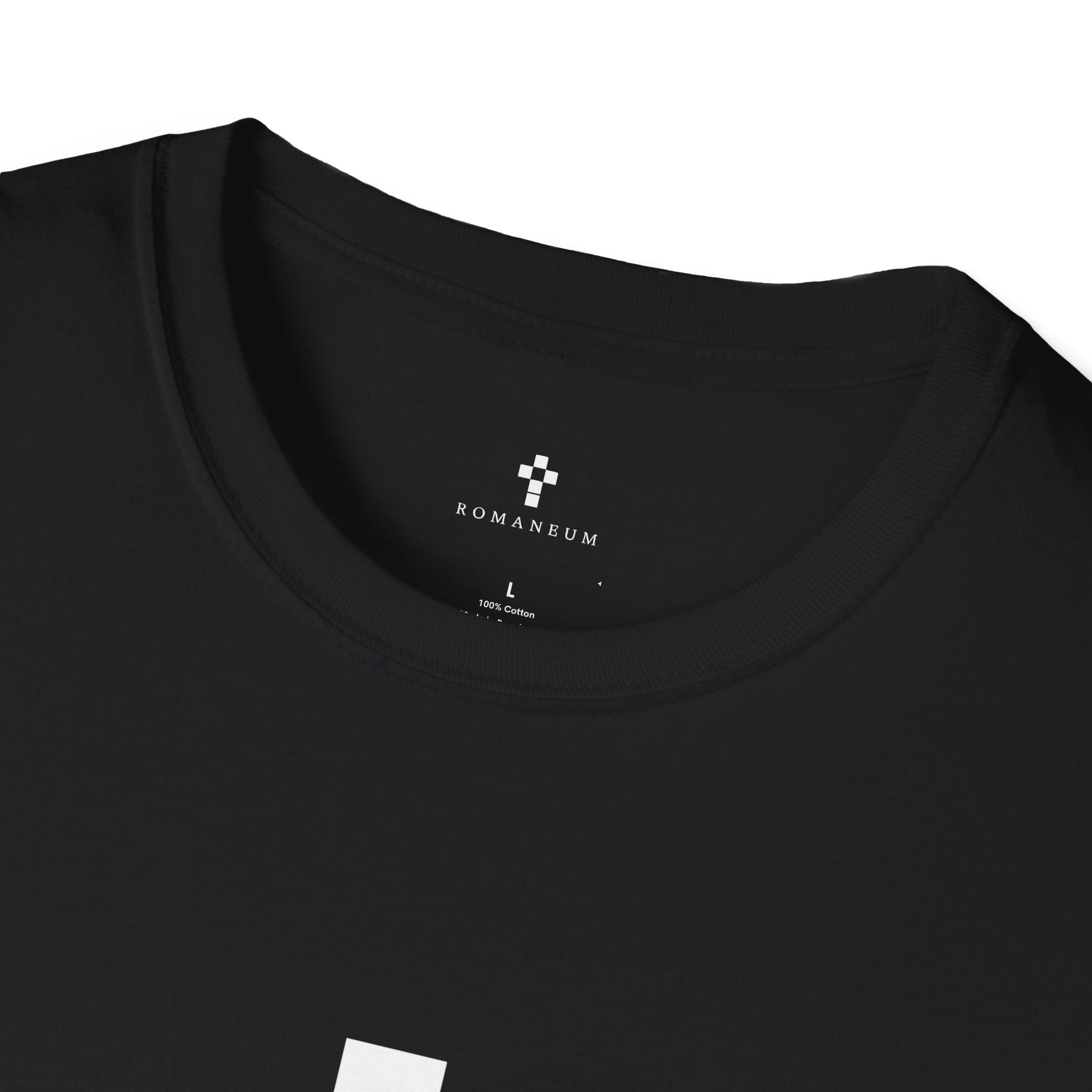 Romaneum Minimal Pixel Cross T-Shirt | Small Black Geometric Cross