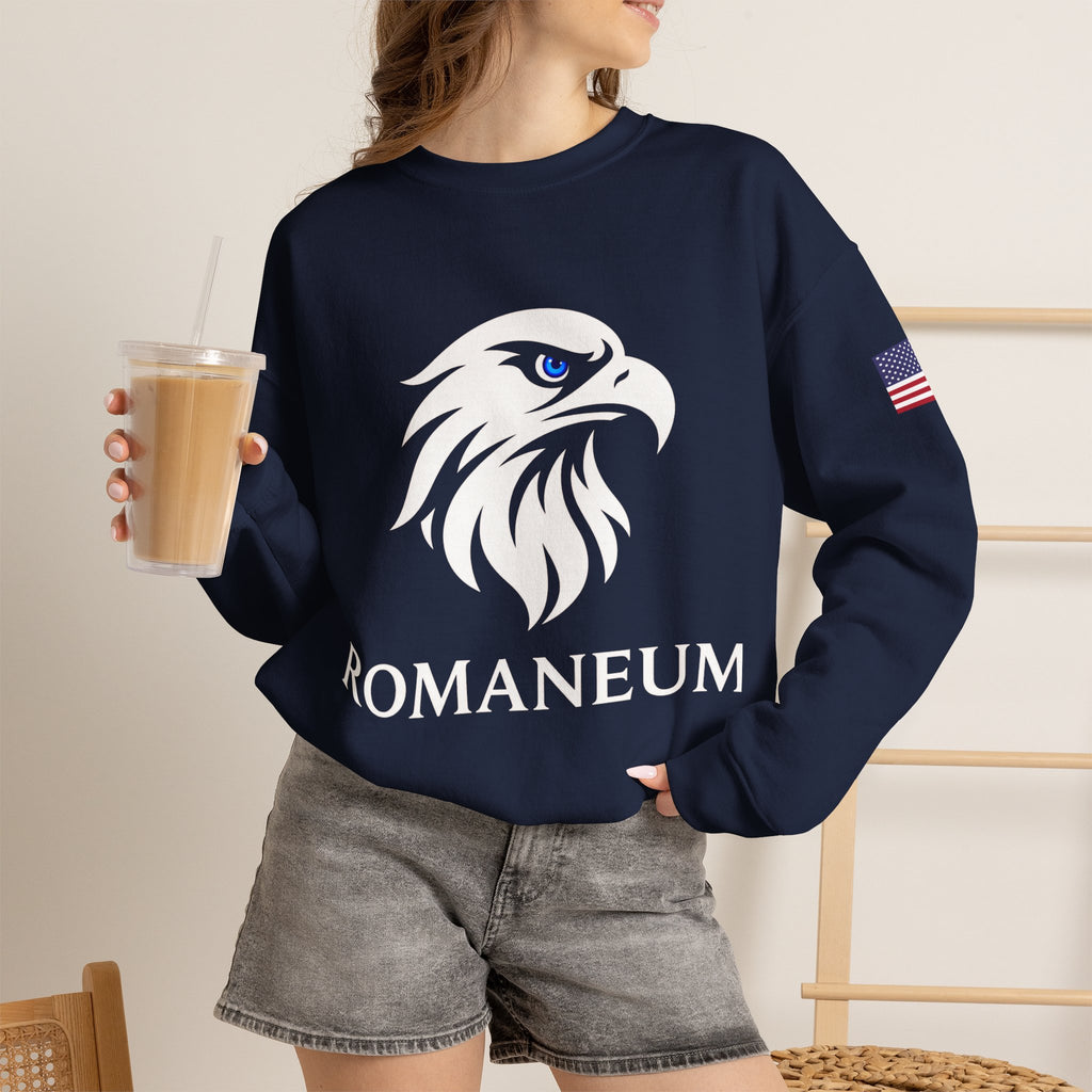 Romaneum eagle crest Crewneck sweatshirt | Romaneum logo, American flag sleeve