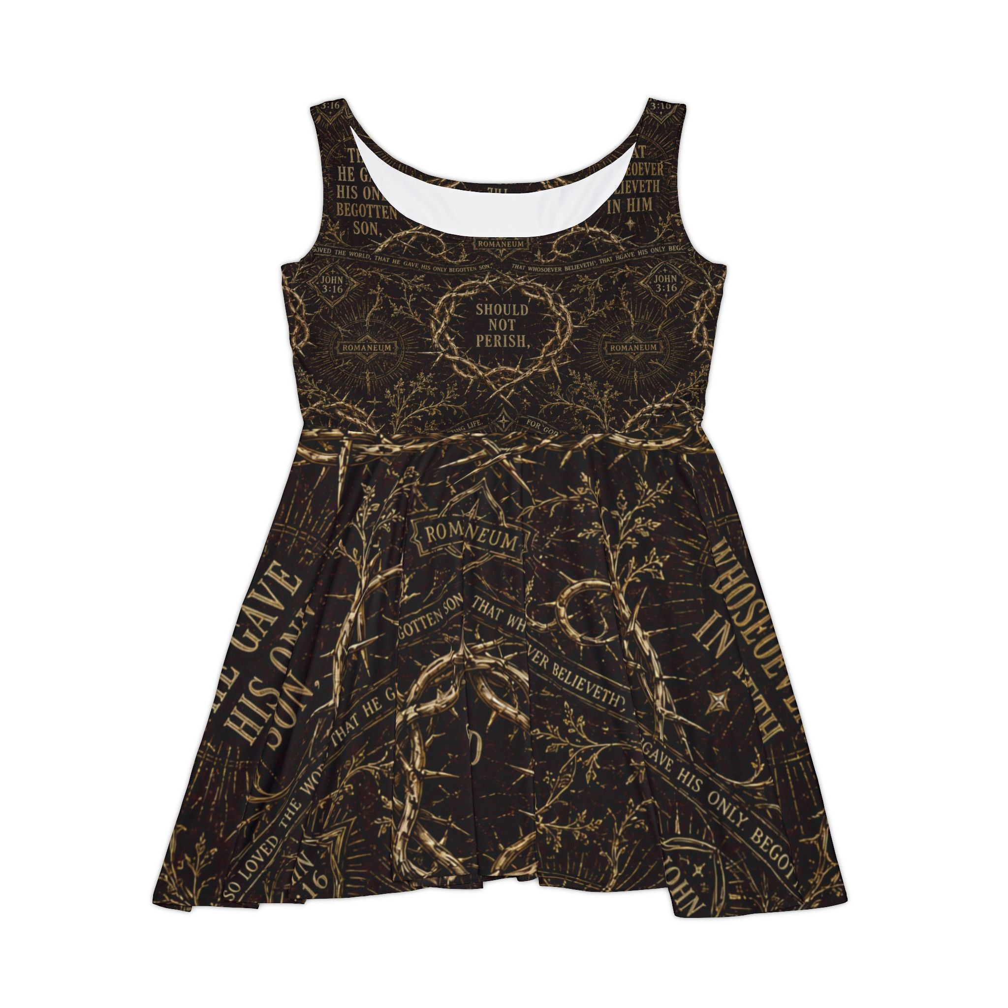 Vintage Gothic Script Skater Dress — Barbed Vine AOP