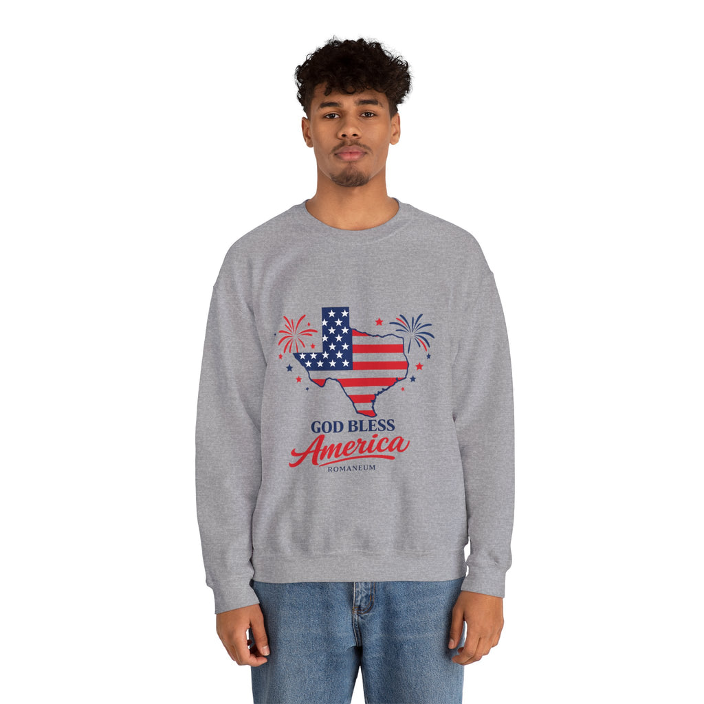Romaneum God Bless America Flag Heart sweatshirt | Patriotic 4th of July crewneck