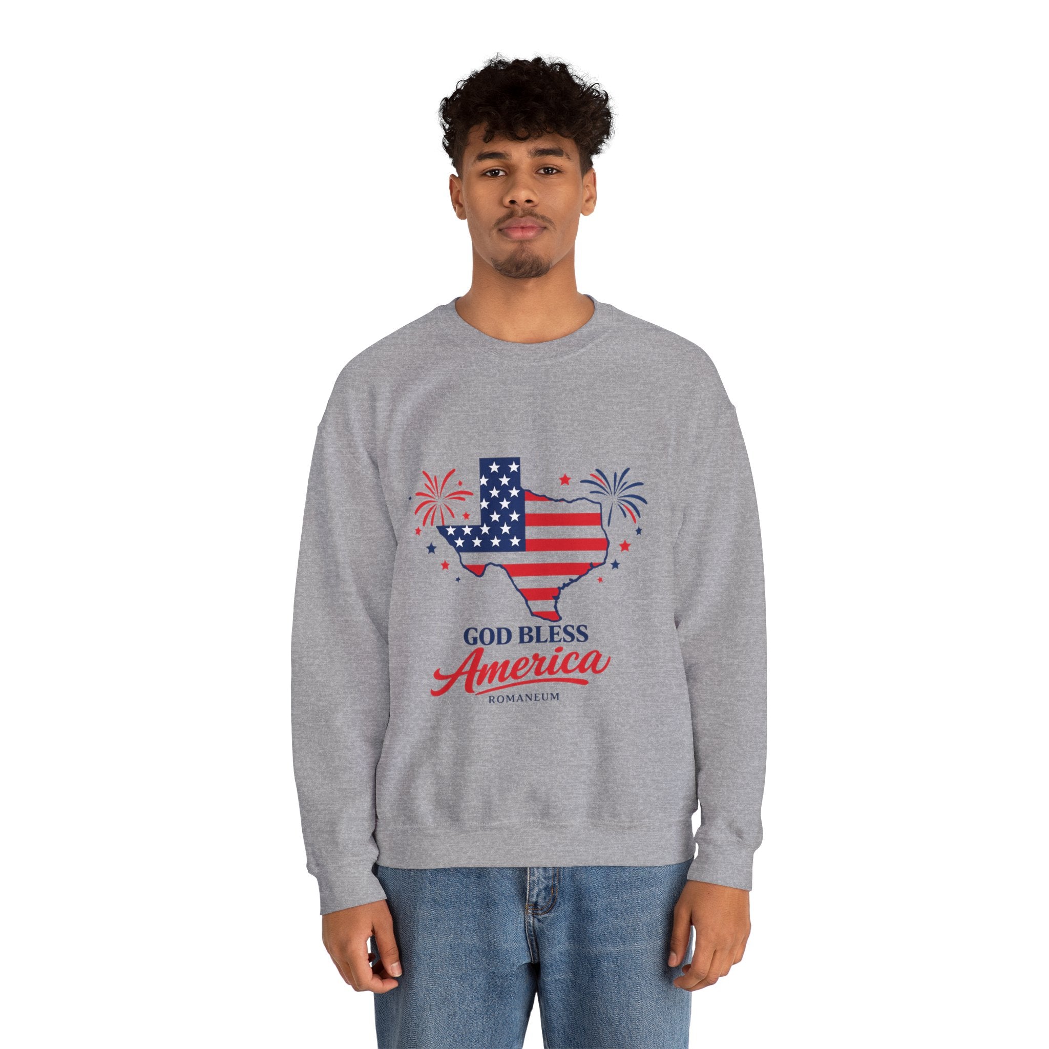 Romaneum God Bless America Flag Heart sweatshirt | Patriotic 4th of July crewneck