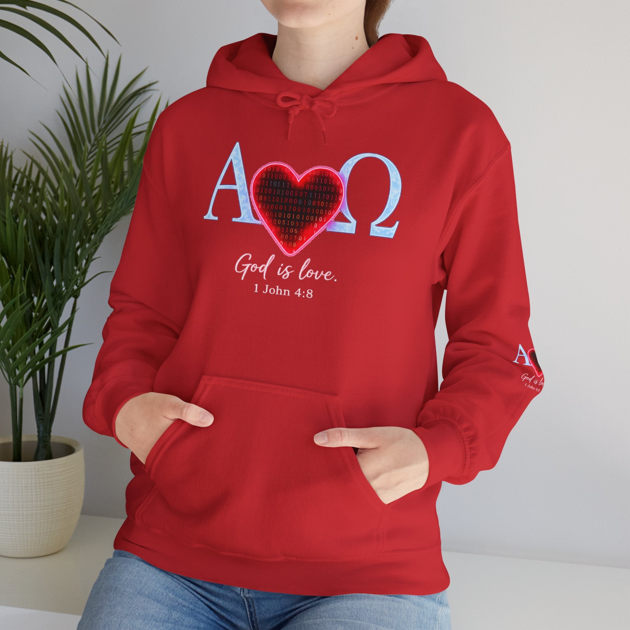 Romaneum Alpha Omega Heart Hoodie | God is Love 1 John 4:8 Christian Hoodie