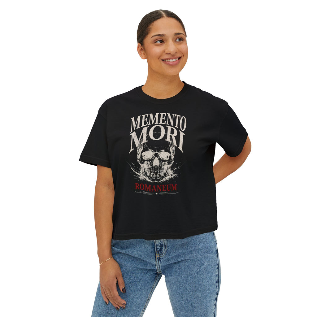 Memento Mori Boxy Tee — Vintage Skull Romaneum Graphic Shirt