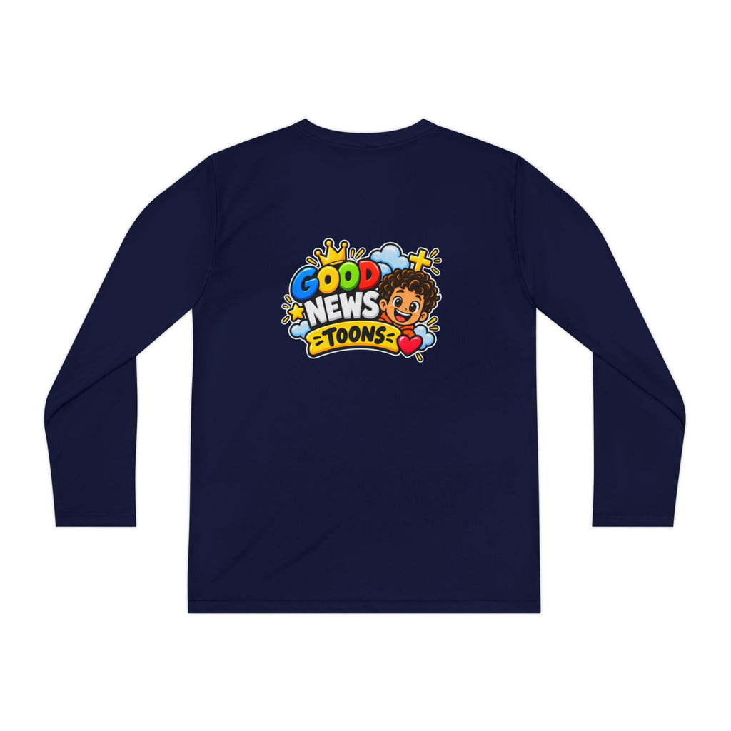 Faith Over Fear Youth Long Sleeve Tee — Good News Toons Graphic