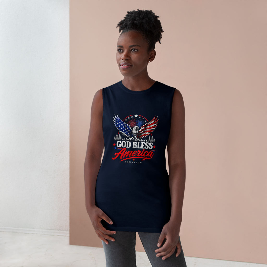 God Bless America Eagle Tank Top — Patriotic Romaneum USA Flag Muscle Tee