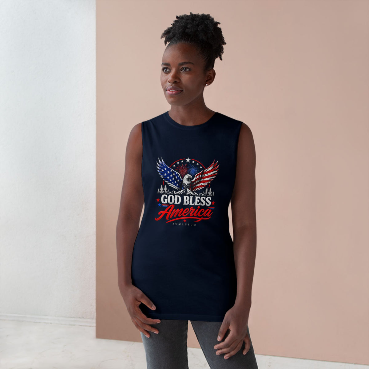 God Bless America Eagle Tank Top — Patriotic Romaneum USA Flag Muscle Tee