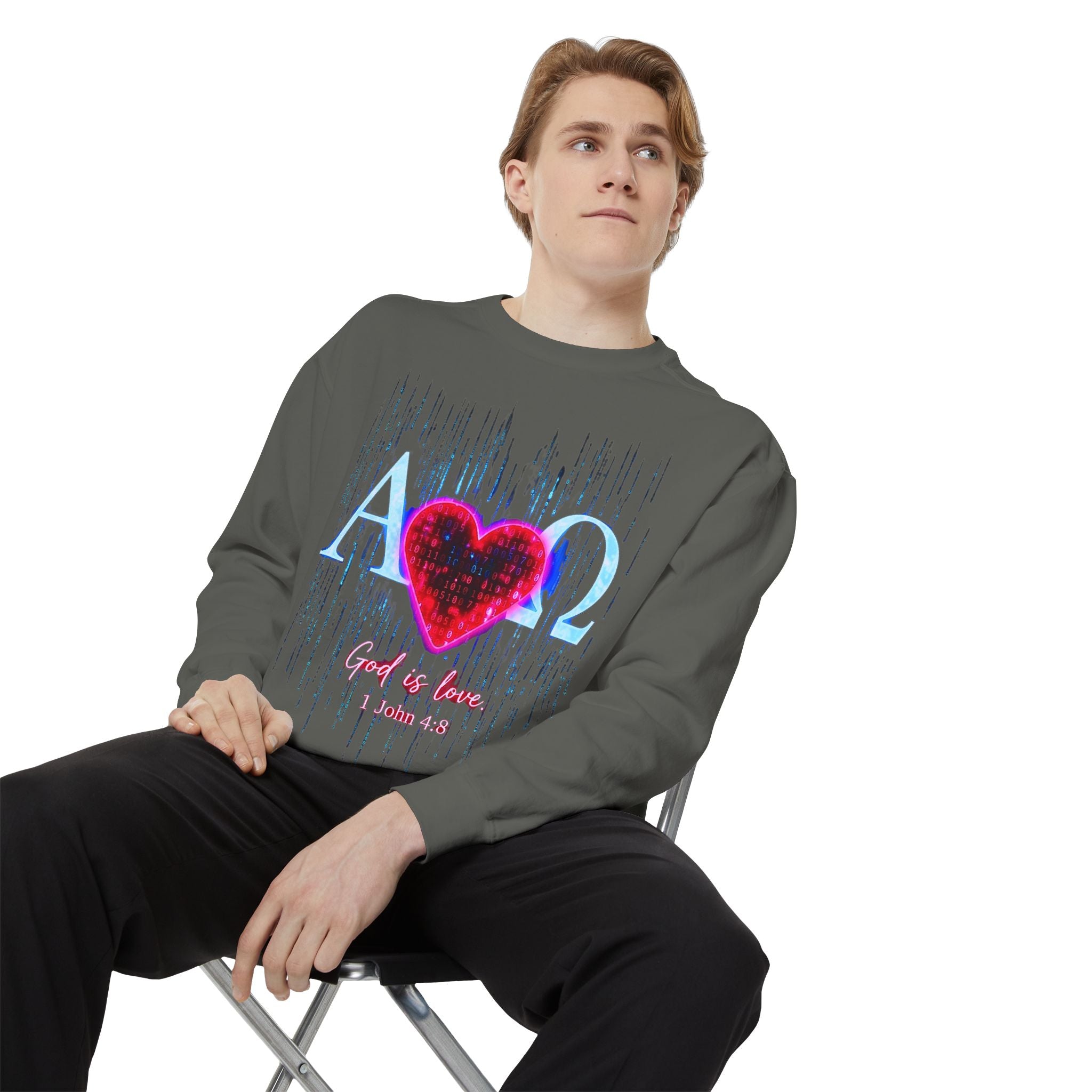 Alpha Omega Heart design sweatshirt | God is Love 1 John 4:8 RomanEum