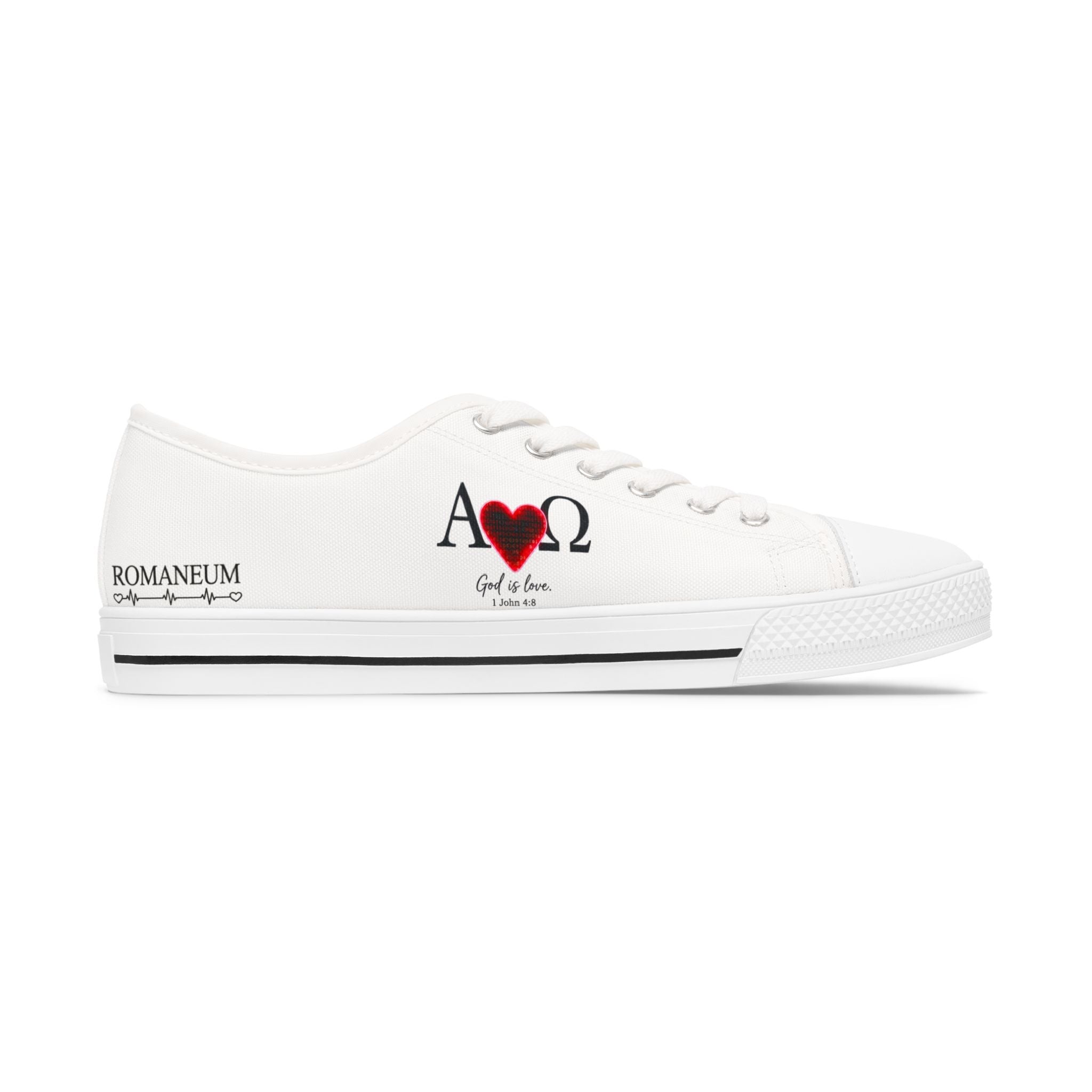 Alpha Omega Heart design Women's Low Top Sneakers | Christian faith love symbol