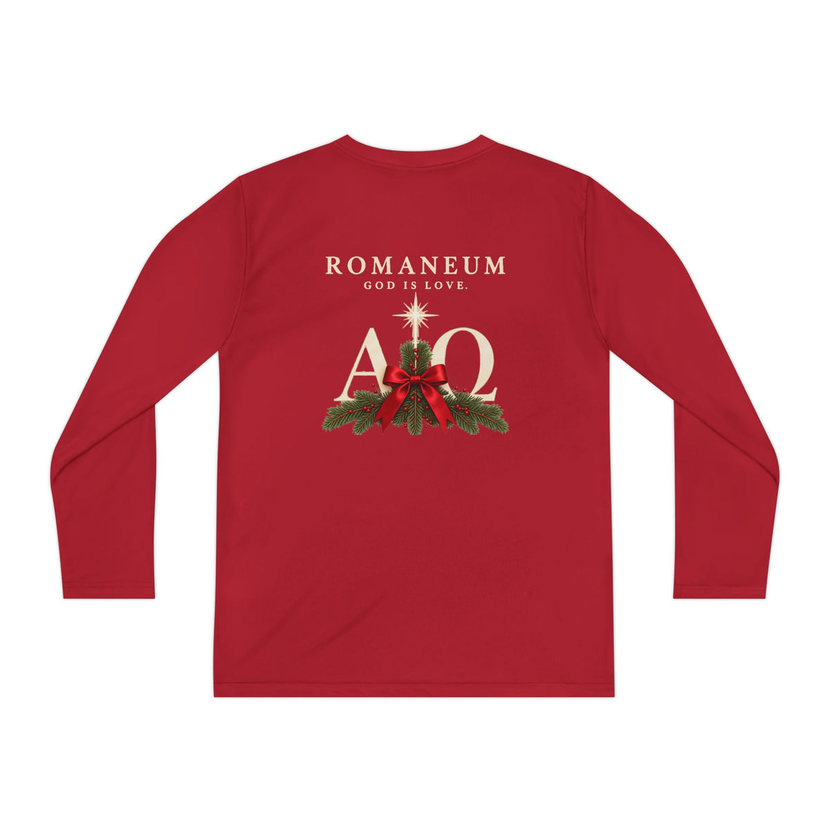 Youth Long Sleeve Tee — Romaneum Alpha Omega Christmas Design
