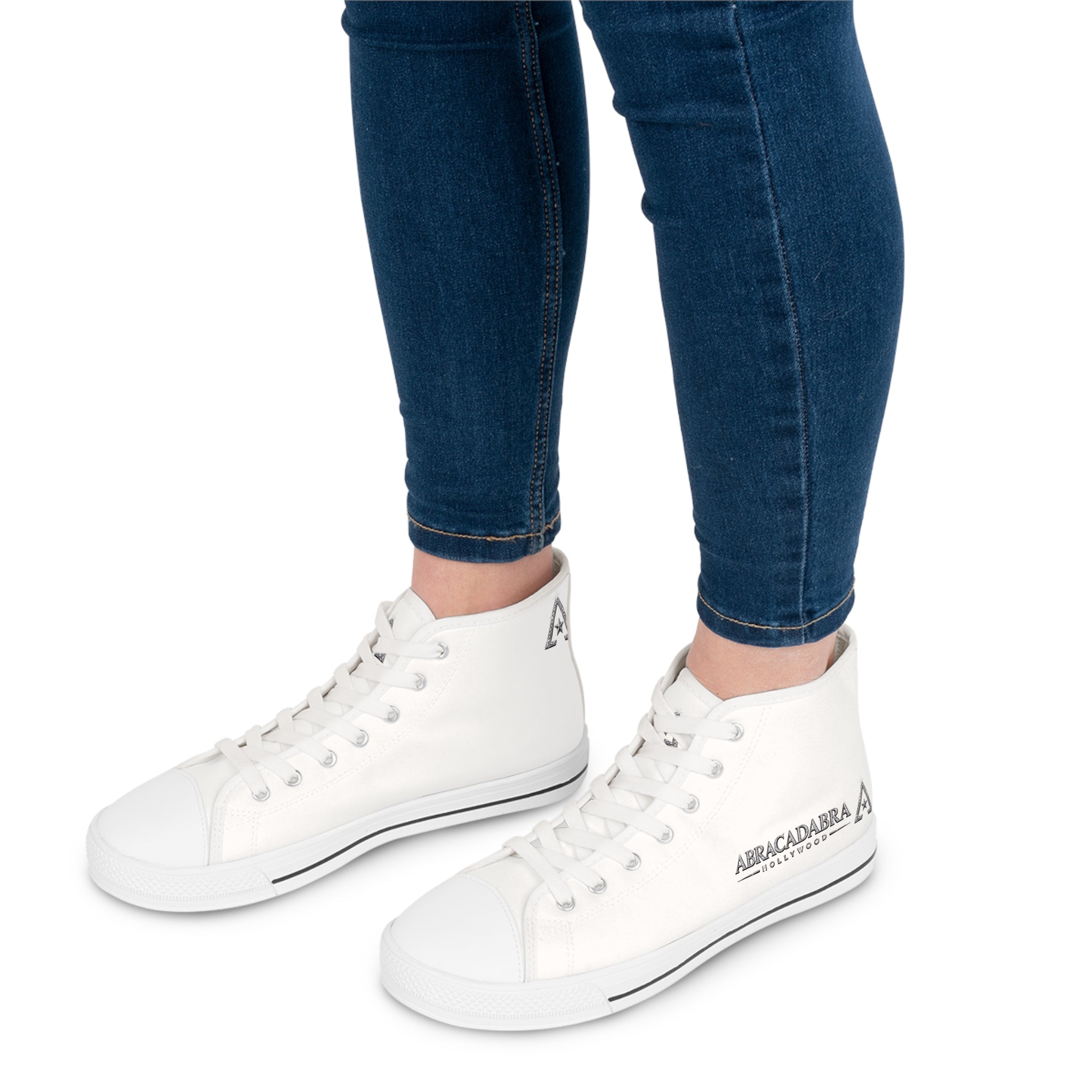 Women's High-Top Sneakers — Minimal White Canvas Shoes with Side Logo
