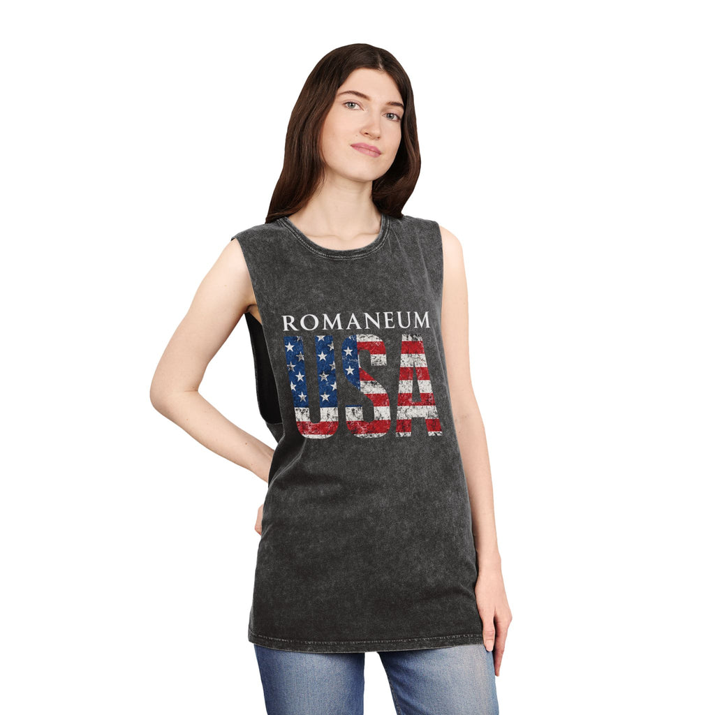 Romanеum USA Stonewash Tank — Vintage American Flag Muscle Tee