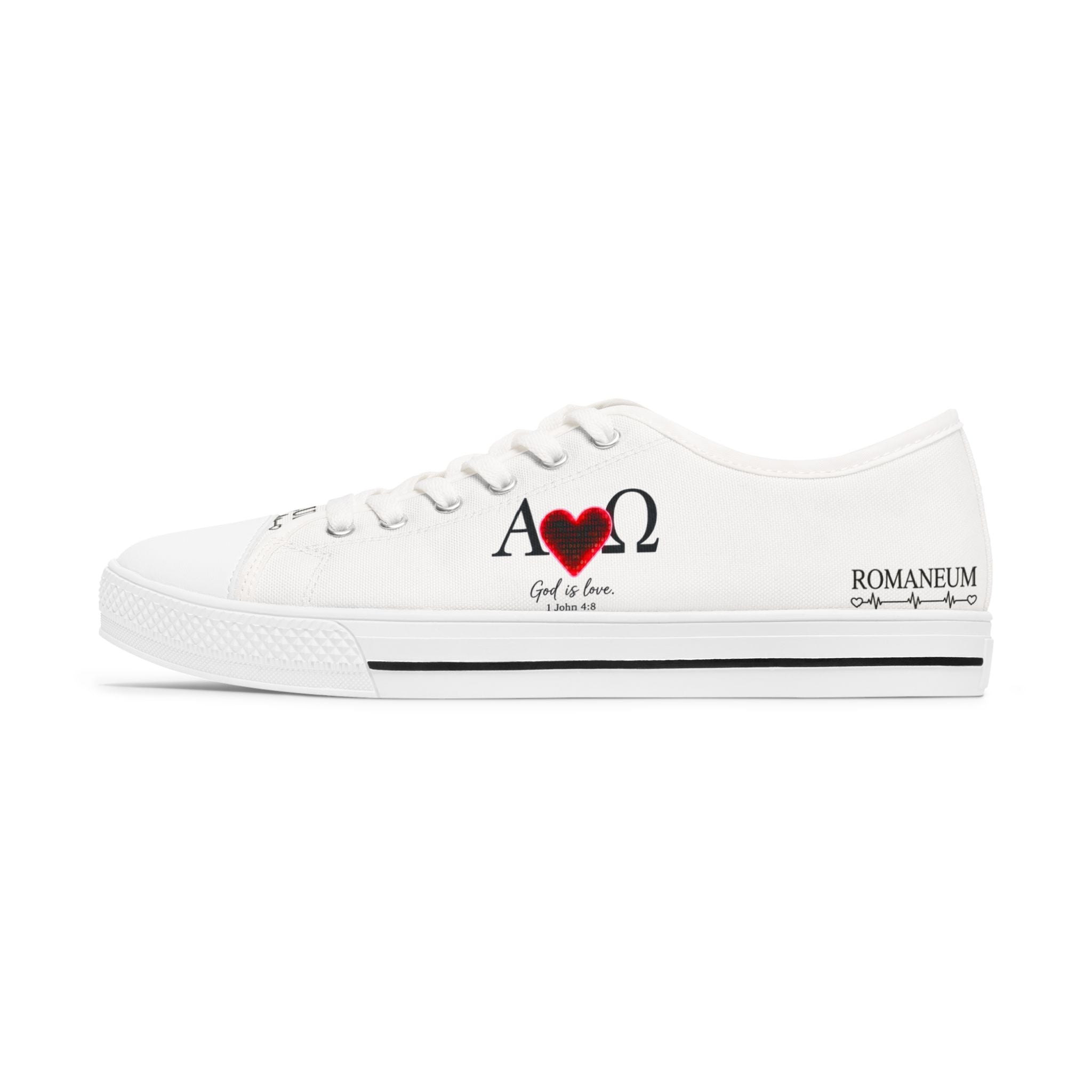 Alpha Omega Heart design Women's Low Top Sneakers | Christian faith love symbol
