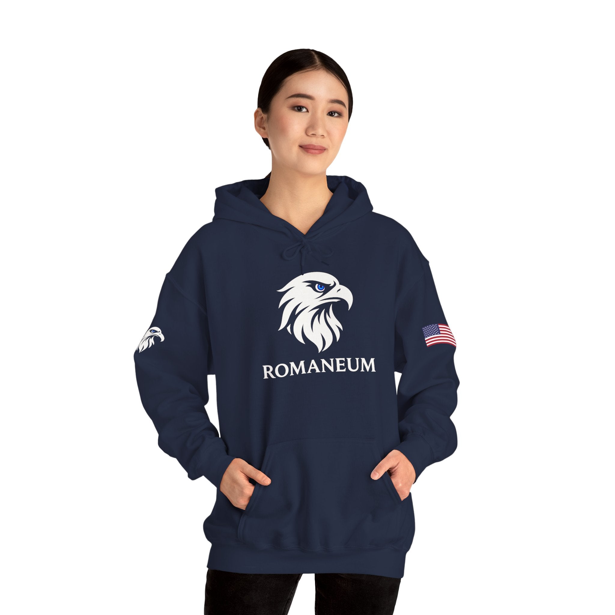 Romaneum Eagle Logo Hoodie | Romaneum School Crest, Patriotic Sleeve Design