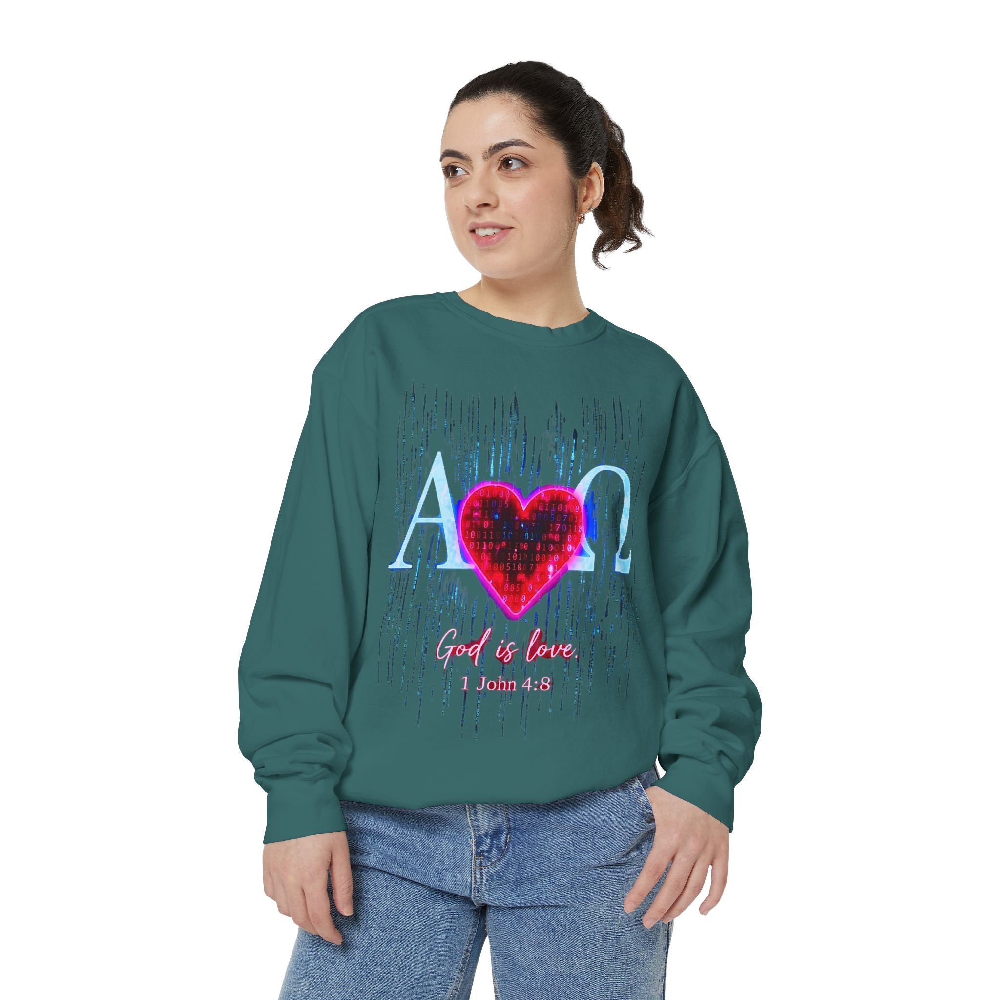 Alpha Omega Heart design sweatshirt | God is Love 1 John 4:8 RomanEum